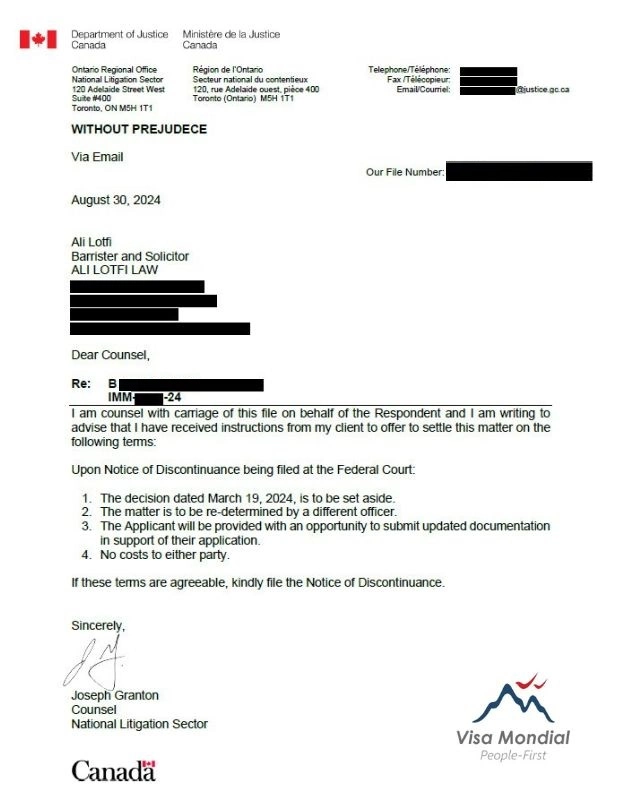 IRCC Settlement Letter - sample